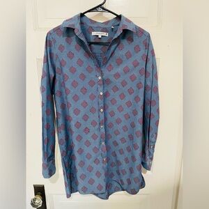Foxcroft Women’s Blue Red Button Down Shirt, Size 6